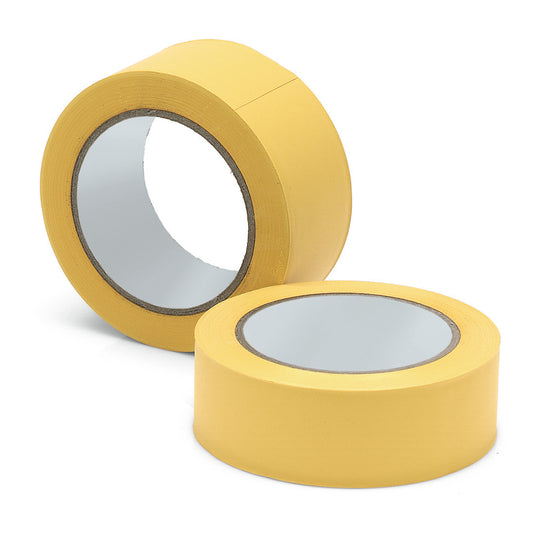 Zwei Rollen Nölle Profi Brush Putzerband 50 mm Weich-PVC von Nölle Profi Brush Bürsten- & Pinseltechnik e.K., eine stehend und eine liegend mit offenen Enden nach außen, dargestellt auf weißem Hintergrund.