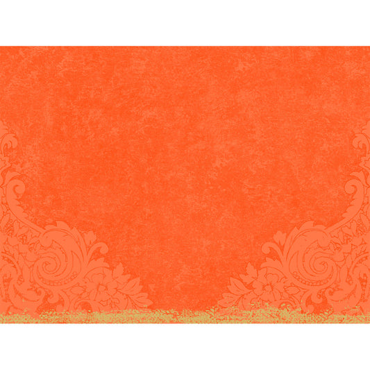 Leuchtend orangefarbener, strukturierter Hintergrund mit verschnörkelten Blumenranken und Goldrand - ideal für Duni GmbH Dunicel-Tischsets 30 x 40 cm Royal Sun Orange | Packung (100 Stück).