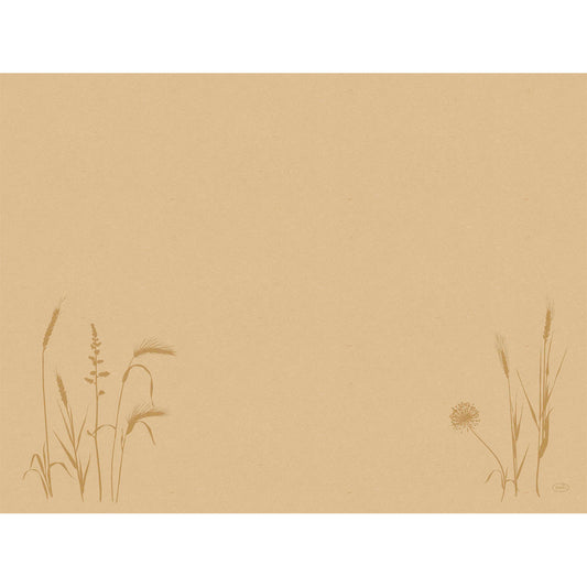 Die Duni GmbH Bio-Dunicel-Sets 30x40 cm Wiese natur sind hellbraune, biologisch abbaubare Tischsets mit schlichter Gras- und Wildblumen-Linienkunst-ideale umweltfreundliche Platzsets für jede Umgebung. Die Packung enthält 100 Stück.
