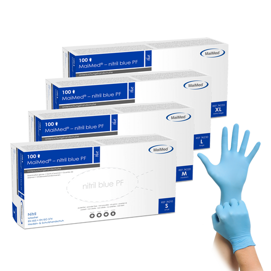 MaiMed-blu nitrile PF Blu, non sterile, polvere. Guanti senza lattice 100 pezzi/scatola