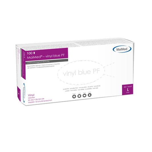 MaiMed-vinile blu PF, guanti da esplorazione in vinile non sterili, senza polvere, 100 pezzi/scatola