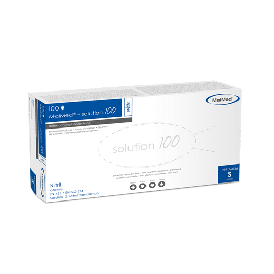 MaiMed-solution 100 guanto bianco non sterile, privo di lattice, bianco, 100 pezzi/scatola