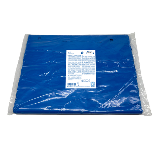 Grembiule MaiMed Heavy PE, grembiule in PE 75x125 cm blu, 50 pezzi/confezione, bloccato, superficie liscia | Confezione (50 pezzi)