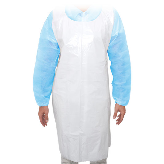 MaiMed-Apron Light PE, grembiule in PE 75x120 cm bianco, 100 pezzi/confezione, bloccato, superficie liscia | Confezione (100 pezzi)