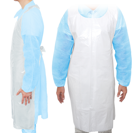 MaiMed-Apron Light PE, grembiule in PE 75x120 cm bianco, 100 pezzi/confezione, bloccato, superficie liscia | Confezione (100 pezzi)