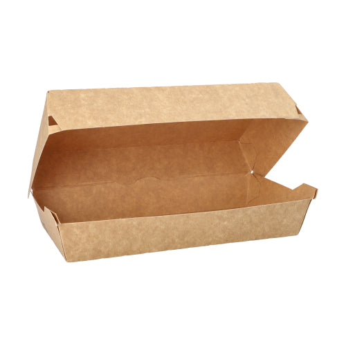 Die PAPSTAR 25 Baguetteboxen aus brauner Pappe „pure“ (7,5x10,7x22cm) mit Klappdeckel und gefalteten Ecken sind 100% Fair, umweltfreundlich und perfekt als nachhaltige Food-Verpackung für bewusstes Catering geeignet.