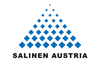 SALINEN AUSTRIA Logo, schwarze Schrift unter Pyramide aus blauen Rauten, dreieckig angeordnet, auf weißem Hintergrund