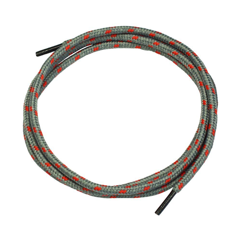 AS Arbeitsschutz GmbH NITRAS lacci grigio/rosso (120 cm, 1 paio) con motivi rossi e estremità nere - presentati con stile su sfondo bianco.