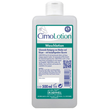 Die Dr. Schnell CIMOLOTION Spenderflaschen von DR.SCHNELL GmbH & Co. KGaA ist eine 500 ml große weiße Waschlotion mit Flip-Top-Verschluss, blau-grünem Etikett und deutscher Aufschrift und bietet eine hygienische Dosierung - ideal für die sanfte Hand- und Körperreinigung in der Hautpflege.