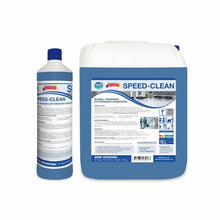 Una bottiglia da 1 litro e un contenitore da 10 litri del concentrato detergente attivo Arcora SPEED-CLEAN SCHNELL WIRKENDES AKTIVREINIGER-KONZENTRATS della Arcora International GmbH sono raffigurati con etichette tedesche per una pulizia rapida in caso di sporco ostinato.