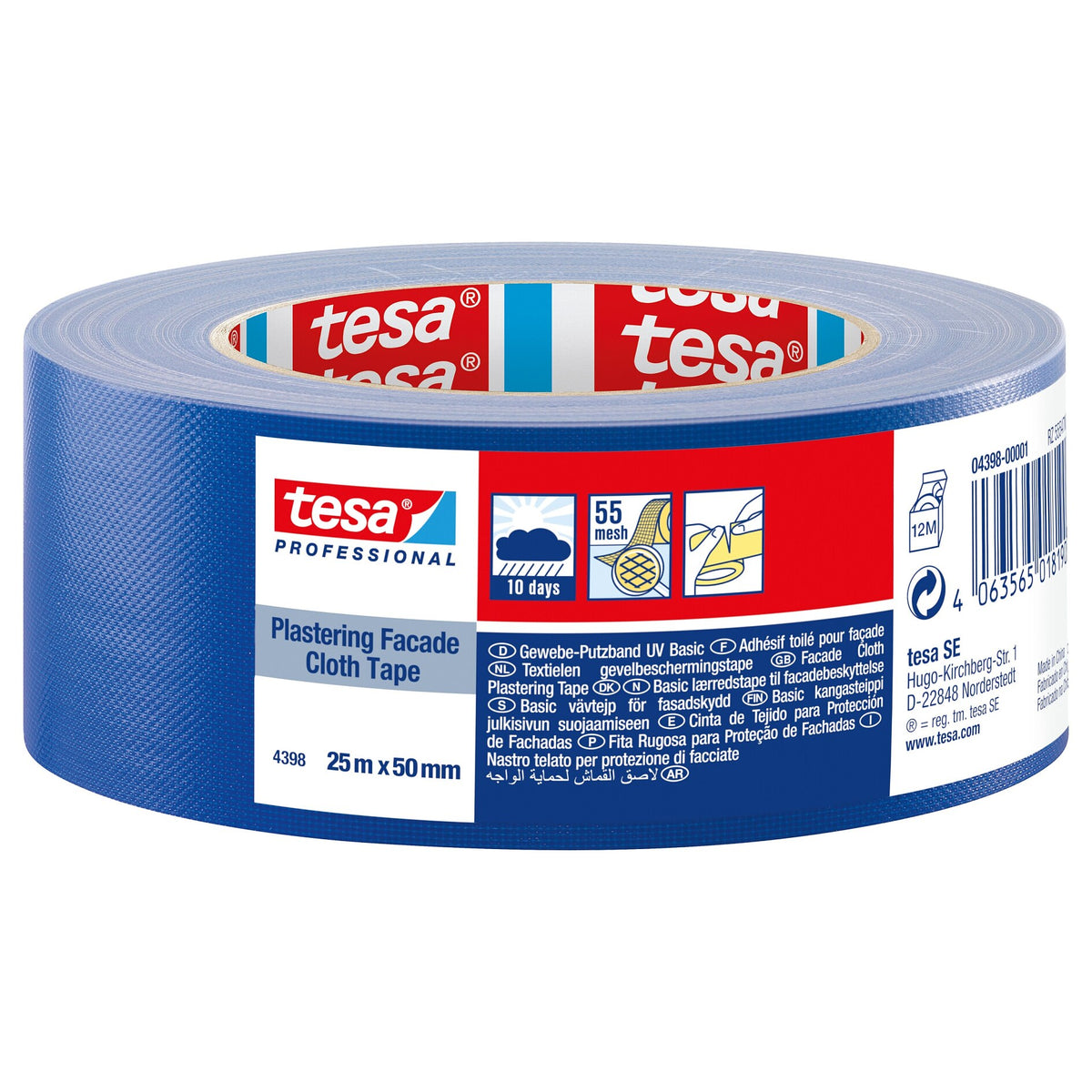 tesa Professional 4398 Putzband Gewebe Basic, 25 m x 50 mm, blau