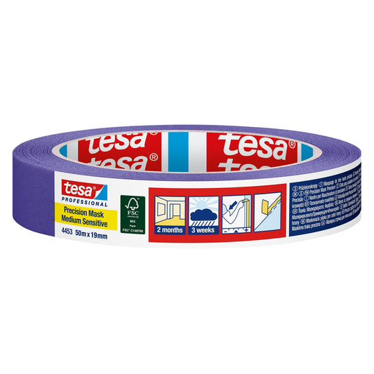 tesa Professional 4453 Precision Mask Medium Sensitive Papierabdeckband, violett 50 m x 19 mm