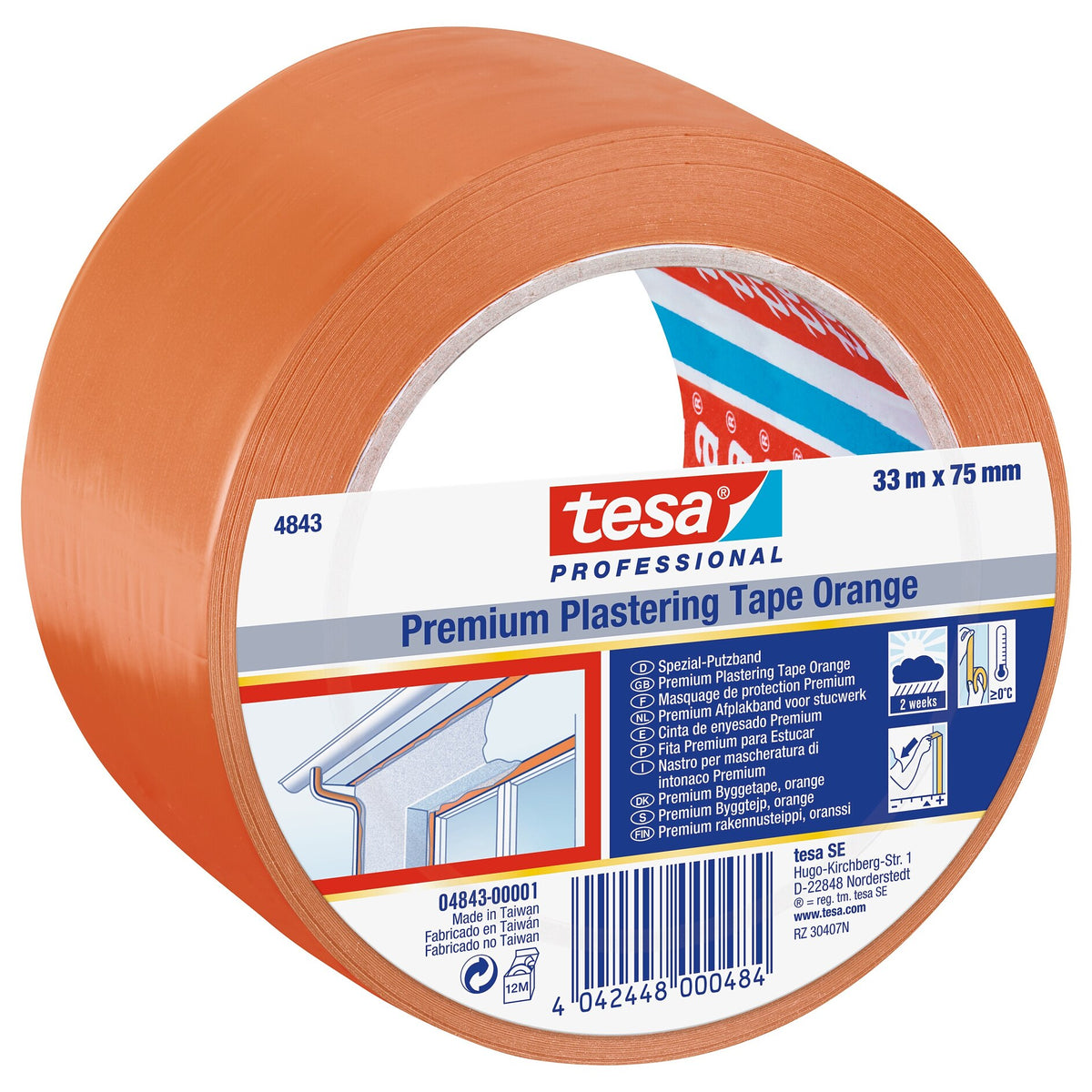 tesa 4843 Putzband Winterband, glatt, orange 33 m x 75 mm