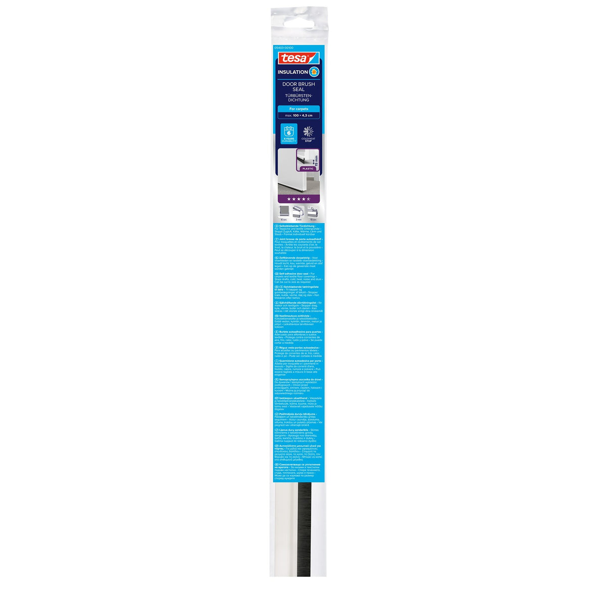 tesa INSULATION Türbürstendichtung für Teppichböden, 1 m x 43 mm weiß