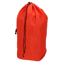 Un grande sacco per rifiuti riutilizzabile EMIL DEISS KG (GmbH + Co.) DEISS 6506 (700x1100 mm) con chiusura a cordoncino nero e una superficie rettangolare cucita sul davanti è raffigurato in piedi su uno sfondo bianco semplice.