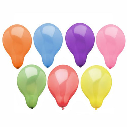 Sette PAPSTAR 100 palloncini rotondi assortiti per colore (arancione, blu, viola, rosa, verde, rosso, giallo) del marchio PAPSTAR GmbH sono disposti in due file su sfondo bianco.