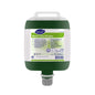 Una busta da 2 litri di Diversey Deutschland Room Care R2 plus, detergente per superfici liquido e disinfettante (altamente concentrato) con tappo dosatore ed etichetta anteriore del prodotto.