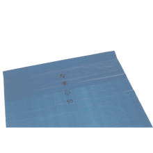 Die DEISS 10309 Verpackungsfolie (800x1000x0,07 mm, blau) von EMIL DEISS KG hat drei schwarze Symbole (inkl. Recycling mit "65") und kommt als 250 Rollen-Pack - perfekt als Versandverpackung.