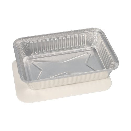 Le ciotole Starpak 5, Alu + coperchio interno, PE-rivestito rettangolare di Starpak dispongono di ciotole in alluminio rettangolari con lati scanalati e coperchi bianchi semplici rivestiti in PE - ideale per l'uso nella gastronomia.
