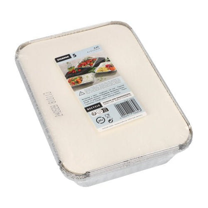 Starpak 5 ciotole, Alu rettangolare con coperchio interno rivestito in PE nella confezione di plastica incluso etichetta del prodotto con immagini - ideale per le esigenze della gastronomia.
