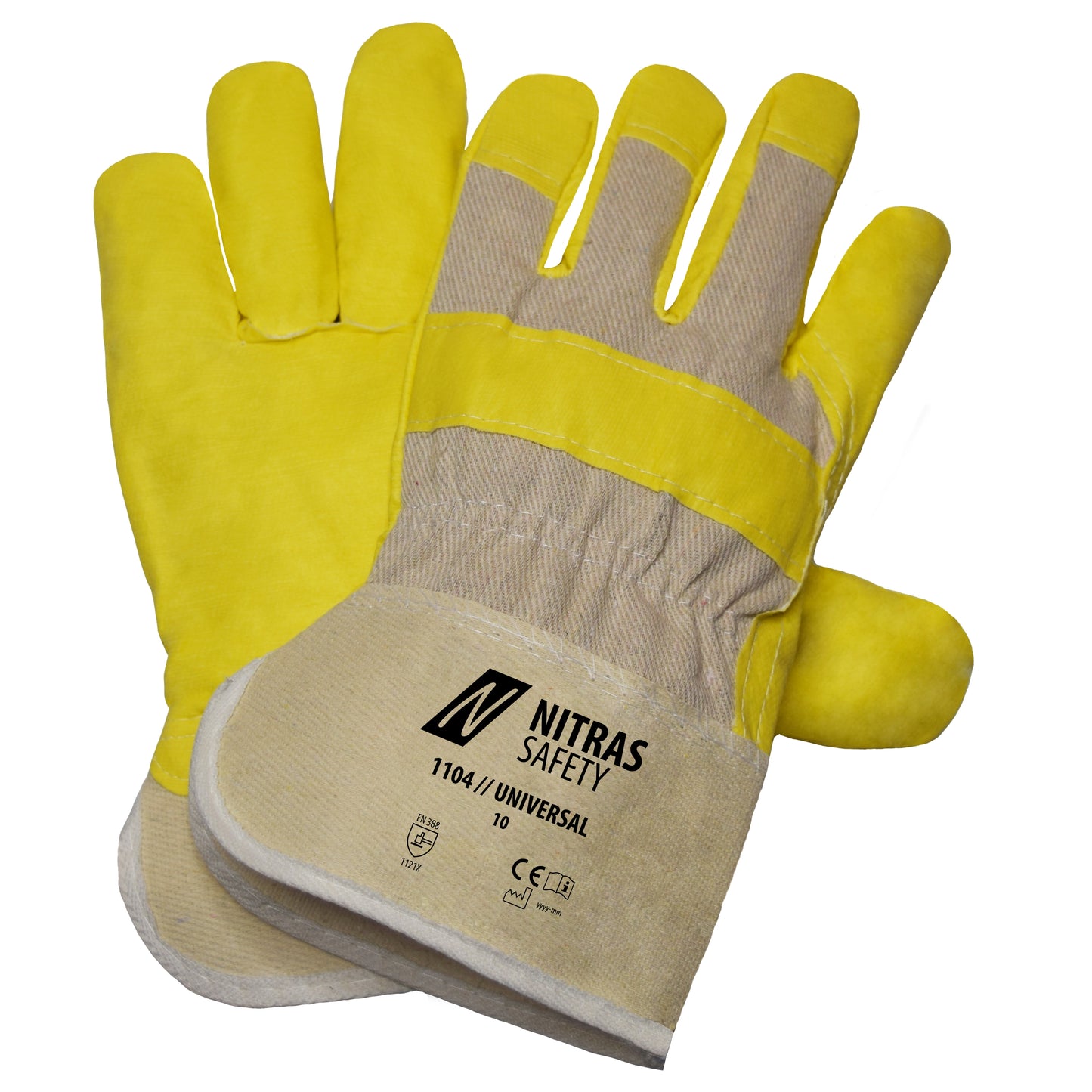 NITRAS UNIVERSAL, guanti in ecopelle, colore naturale/giallo, cotone EN 388 | Confezione (12 paia)