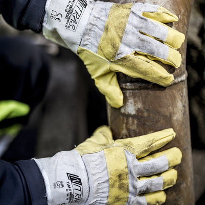 NITRAS UNIVERSAL, guanti in ecopelle, colore naturale/giallo, cotone EN 388 | Confezione (12 paia)