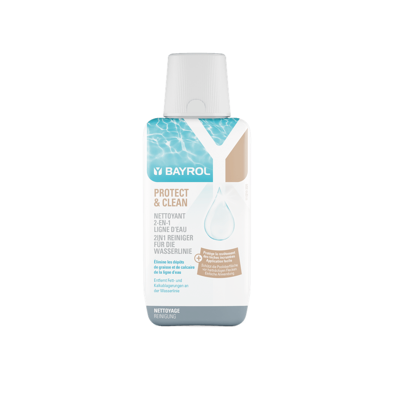 BAYROL Protect & Clean linea di galleggiamento da 350 ml durante la stagione, completamente senza acido cloridrico