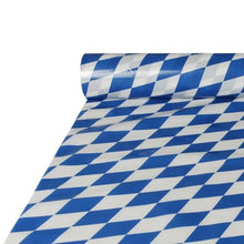 Una pellicola per tovaglie Starpak (1 rotolo), 20 m x 1 m, presenta un motivo a rombi lucido nei colori blu e bianco della Baviera, ispirato alla bandiera bavarese, ed è ideale per le occasioni festive.