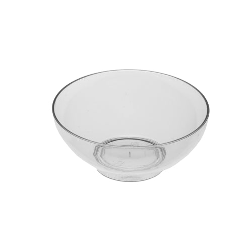 Le ciotole per fingerfood Starpak 50, PS trasparente, sono ciotole di plastica rotonde con ampia apertura superiore - perfette per servire fingerfood durante eventi, raffigurate su uno sfondo bianco semplice.