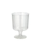 Un set di 10 bicchieri da vino rosso in PS trasparente di Starpak (0,2 l, 7,2 cm Ø, 10 cm di altezza) con stelo corto e base rotonda, raffigurati in posizione verticale su uno sfondo bianco semplice, confezionati in pellicola termoretraibile.