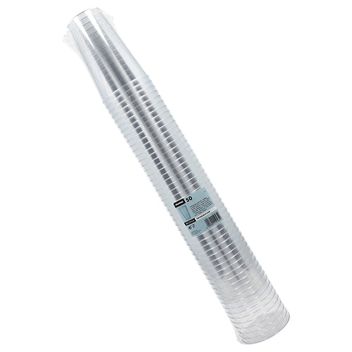 Un pacco di bicchieri Starpak 50, PS cristallino usa e getta è avvolto in un imballaggio di plastica con un'etichetta con il marchio Starpak e informazioni sul prodotto.