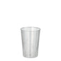 Un bicchiere trasparente Starpak 40 (PS, 0,1l, Ø 5,5cm · 7,5cm) si trova su uno sfondo bianco. Sulla pellicola termoretraibile sono visibili dettagli di testo leggeri - ideale per feste ed eventi (40 pezzi).