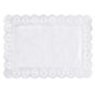 Il PAPSTAR 100 tovagliette angolari bianche della PAPSTAR GmbH è una tovaglietta rettangolare bianca con un bordo simile a un pizzo elaborato e un centro semplice, rappresentata dall'alto su uno sfondo bianco.