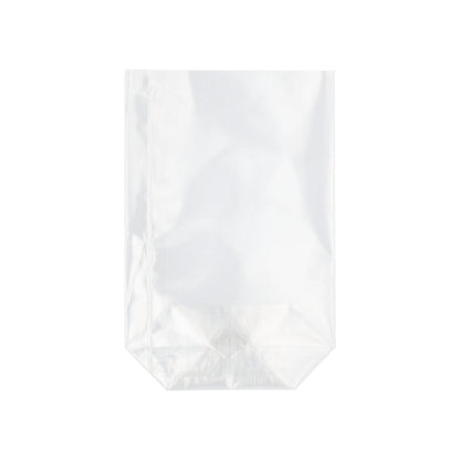 Il sacchetto Starpak 300 in PP trasparente con fondo piatto è in piedi su uno sfondo bianco.
