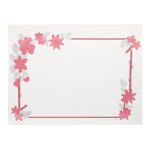 I PAPSTAR 250 tovagliette (30x40 cm, bianche) della PAPSTAR GmbH sono tovagliette di carta rettangolari bianche con bordo rosa e accenti floreali, lasciando il centro libero - ideali come elegante protezione da tavolo monouso per ogni evento.