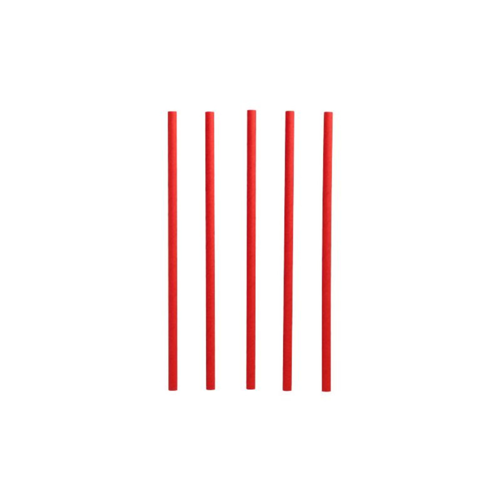 Cinque cannucce Shake di carta rosse PAPSTAR, note per la loro eco-compatibilità, sono disposte verticalmente su uno sfondo bianco semplice.