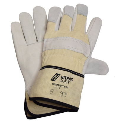 NITRAS ZEUS, guanti in pelle bovina pieno fiore, colore naturale/grigio