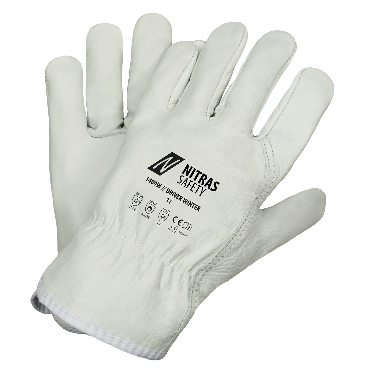 NITRAS DRIVER WINTER, guanti in pelle bovina pieno fiore, grigio