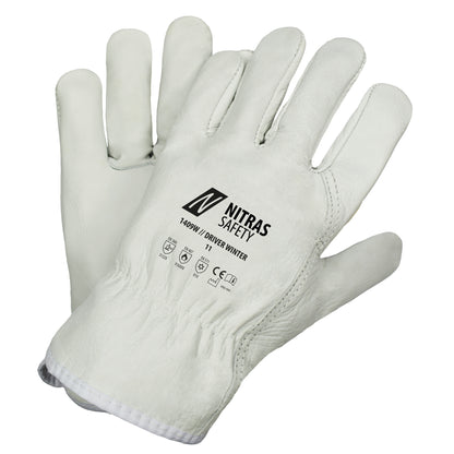 NITRAS DRIVER WINTER, guanti in pelle bovina pieno fiore, grigio