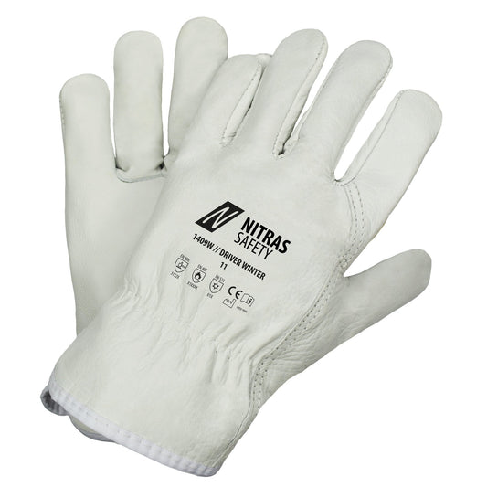 NITRAS DRIVER WINTER, guanti in pelle bovina pieno fiore, grigio