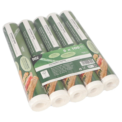 La carta da sandwich PAPSTAR, 25x30 cm, bianca, viene fornita in una confezione con 500 fogli confezionati in pellicola termoretraibile dalla PAPSTAR GmbH - ideale per confezionare alimenti.