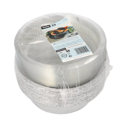Starpak 25 ciotole, alluminio con coperchio a cupola (rotondo, 0,77 l, Ø 18,2 cm), sigillato in pellicola termoretraibile. Contiene etichetta con informazioni sul prodotto e foto di cibo. Perfetto per la ristorazione. La confezione contiene 25 pezzi.