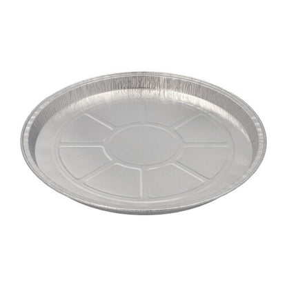 Le Starpak 25 Rundformen, Alu rund di Starpak è una teglia rotonda monouso in alluminio con centro liscio e linee in rilievo – perfetta per la cottura grazie alla sua eccellente conducibilità termica, raffigurata su sfondo bianco.