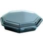 Un contenitore takeout Octaview® Nero/Trasparente PS 230x230x50 chiuso della Duni GmbH (C&C confezione con 127766), con coperchio ottagonale trasparente, è raffigurato inclinato su sfondo bianco.