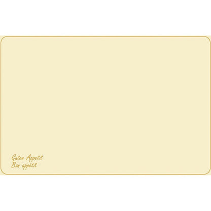 I tovagliette Dunicel (Vesca Norm) 33 x 48 cm Guten Appetit della Duni GmbH hanno un design beige non stampato con un sottile bordo marrone, angoli arrotondati e "Guten Appetit Bon appétit" in piccolo carattere marrone in basso a sinistra - ideale per una tavola apparecchiata con stile.