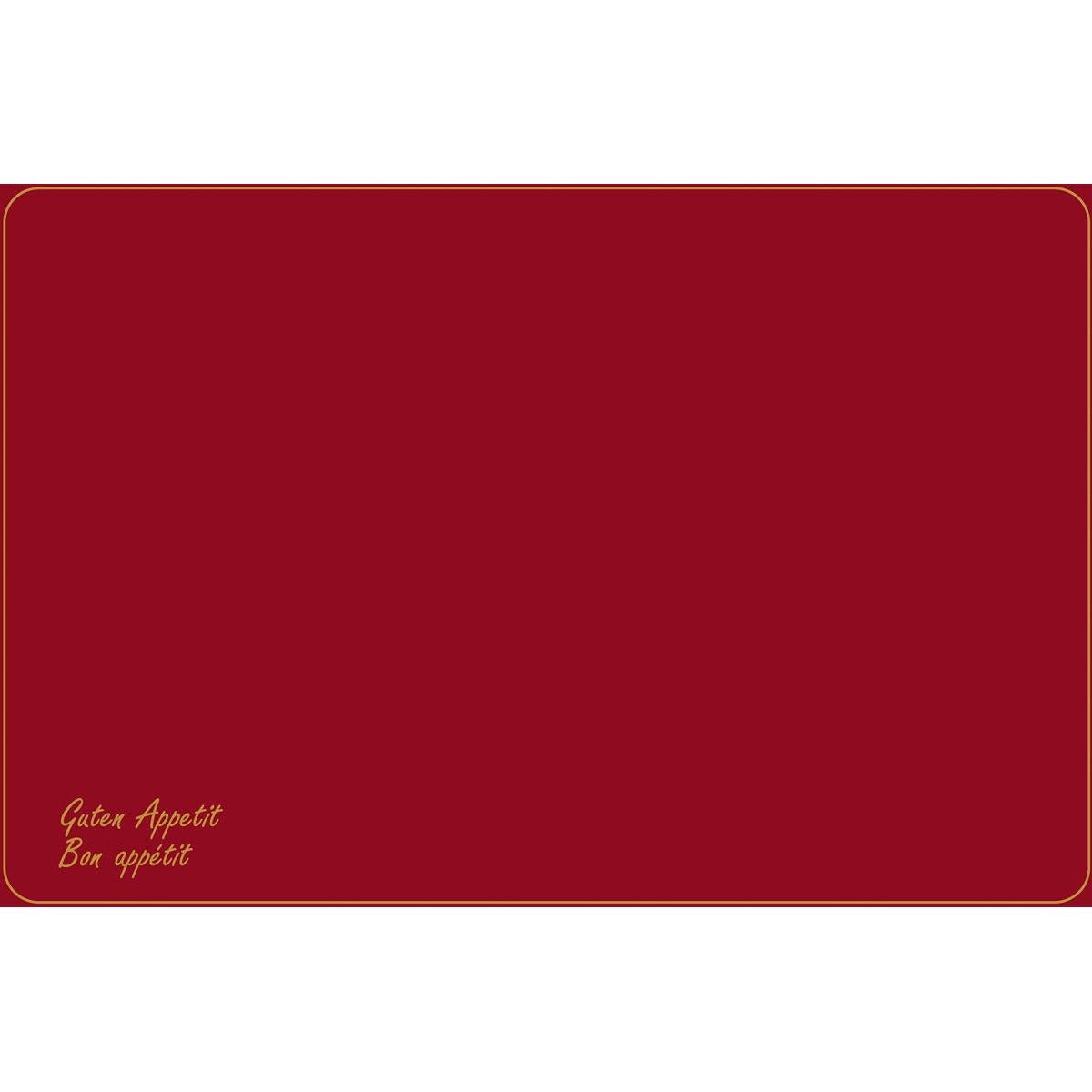 Questa tovaglietta Dunicel (Vesca Norm) 33 x 48 cm della Duni GmbH ha uno sfondo castano con bordo dorato e angoli arrotondati. In basso a sinistra è scritto in corsivo giallo "Guten Appetit" e "Bon appétit" - ideale per una tavola apparecchiata elegantemente.