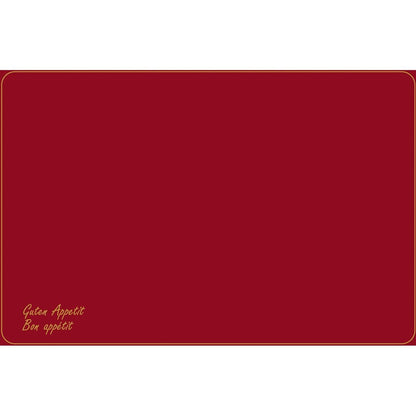 Questa tovaglietta Dunicel (Vesca Norm) 33 x 48 cm della Duni GmbH ha uno sfondo castano con bordo dorato e angoli arrotondati. In basso a sinistra è scritto in corsivo giallo "Guten Appetit" e "Bon appétit" - ideale per una tavola apparecchiata elegantemente.
