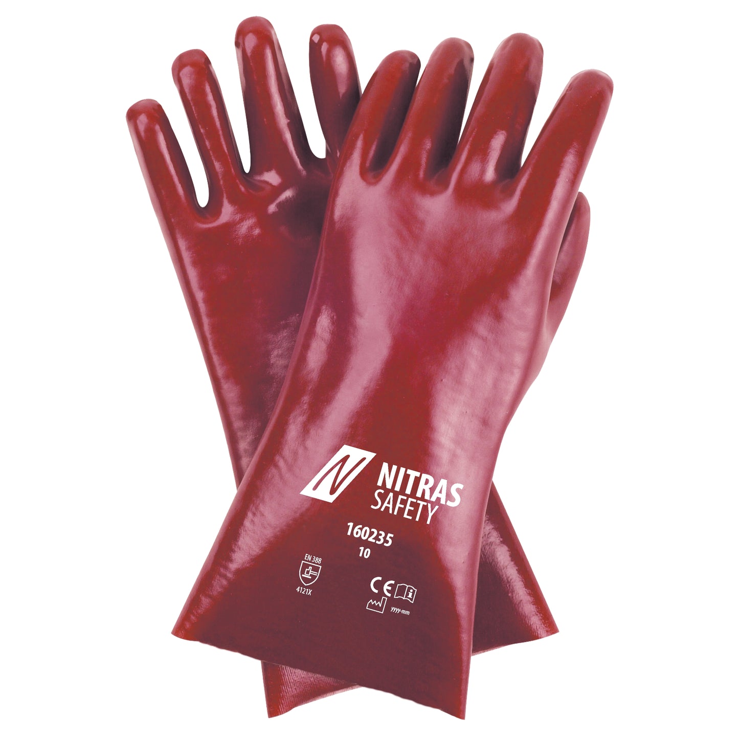 Guanti NITRAS in PVC, rosso, jersey di cotone EN 388 | Confezione (12 paia)