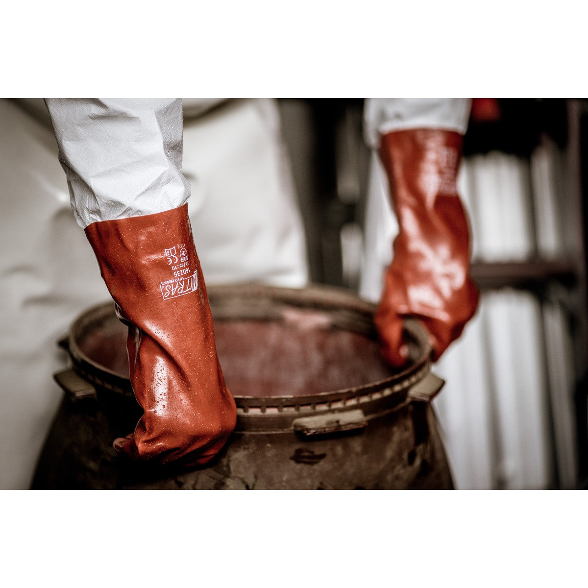 Guanti NITRAS in PVC, rosso, jersey di cotone EN 388 | Confezione (12 paia)