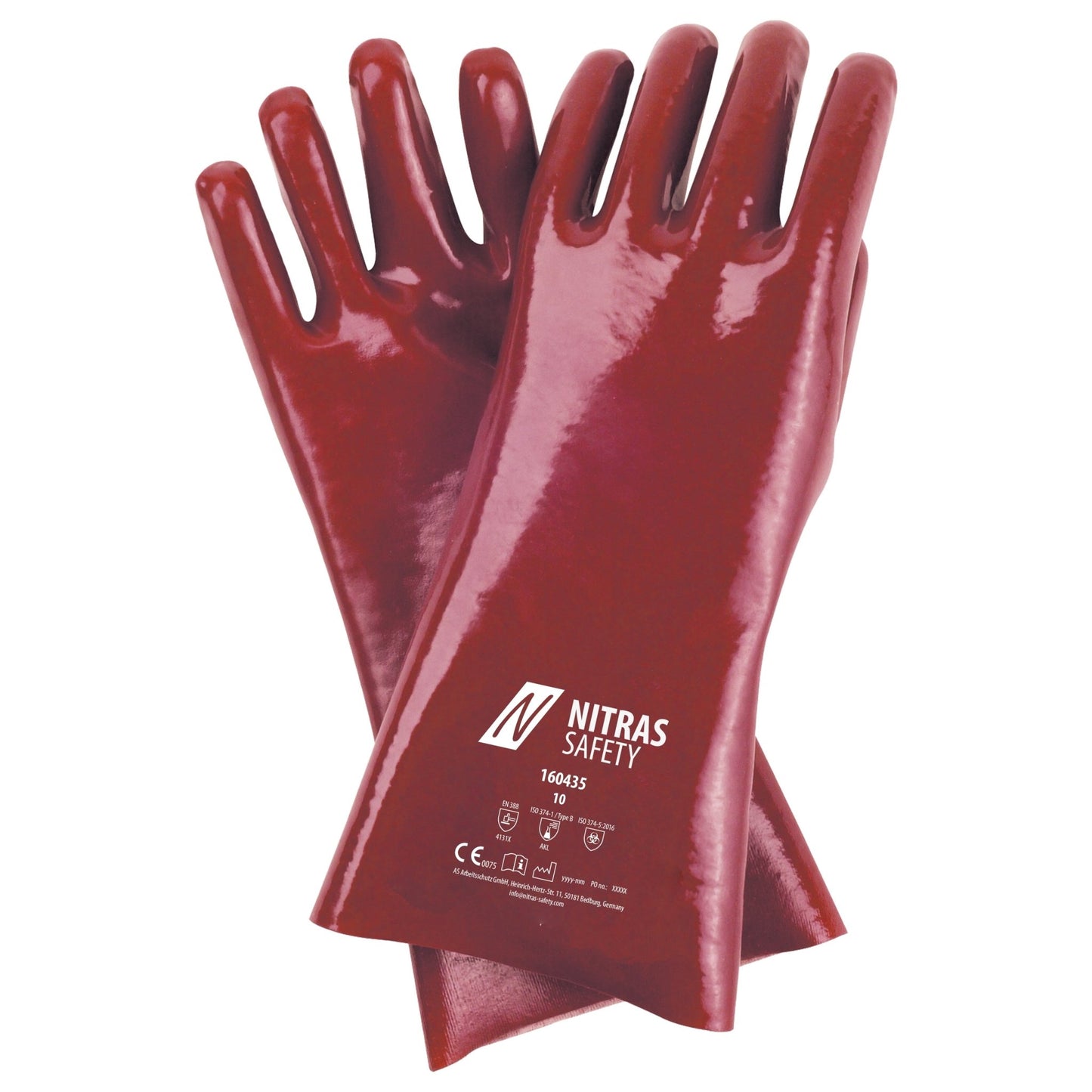 Guanti di protezione chimica NITRAS, rossi, EN 388, EN ISO 374 jersey di cotone | Confezione (12 paia)